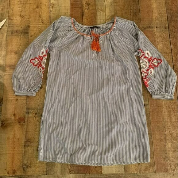 Bobois womens navy and white striped sleep shirt with embroidered flowers -M - Picture 1 of 9